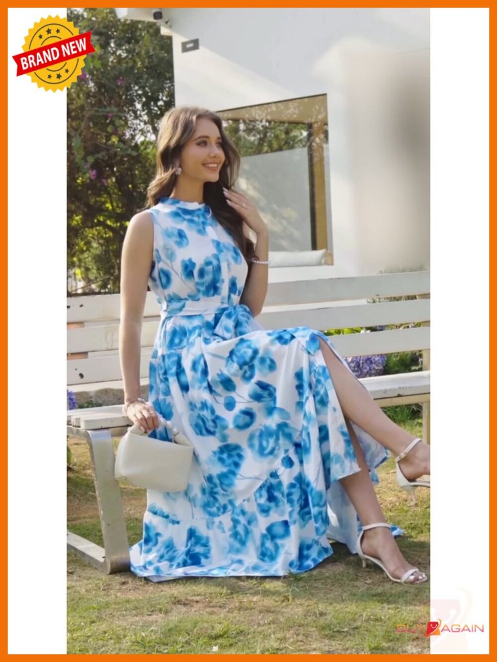 Sleeveless Floral Maxi Dress V Neck Hidden Button Down Pockets Vacation - Picture 6 of 6